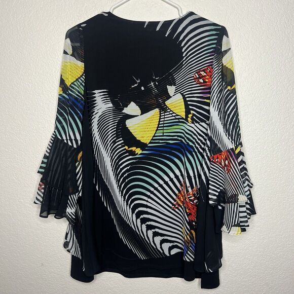 IC by Connie K butterfly print bell sleeve Layered blouse top Size Small USA b23 - Picture 5 of 8